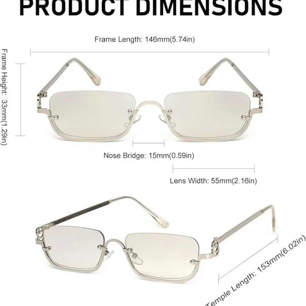Trendy Narrow Silver Semi-Rimless Sun Glasses